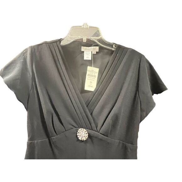 NWT Coldwater Creek LBD Chiffon Black Dress Rhinestone Diamond Brooch 6 Petite - Picture 10 of 14